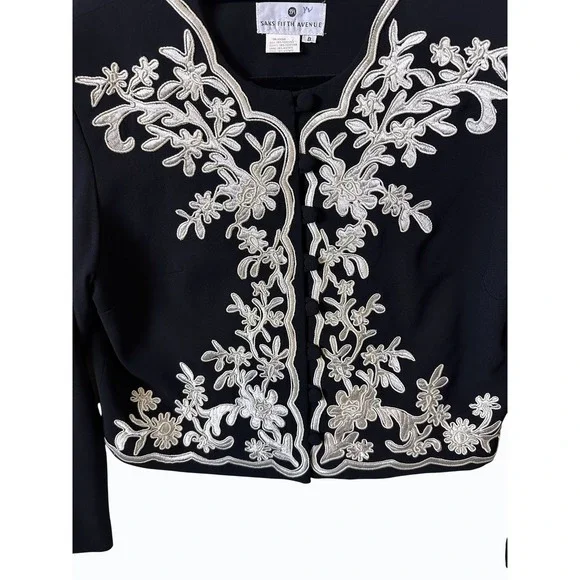 Vintage Saks Fifth Avenue Brocade Black and White Short Jacket Size 8 Old Money - Picture 6 of 14